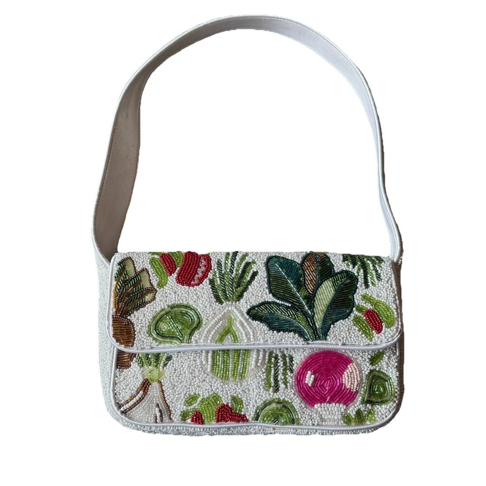 Handcrafted Made In India White Beaded Vegetable Shoulder Bag NWOT Tik Tok Viral
